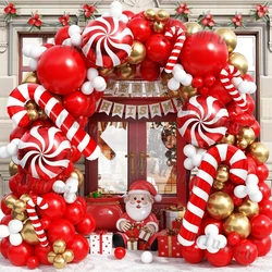 Decorations Christmas Balloons Garland Arch Red Metallic Gold With Gingerbread Man Stars Foil Balloon For Christmas Party Decor