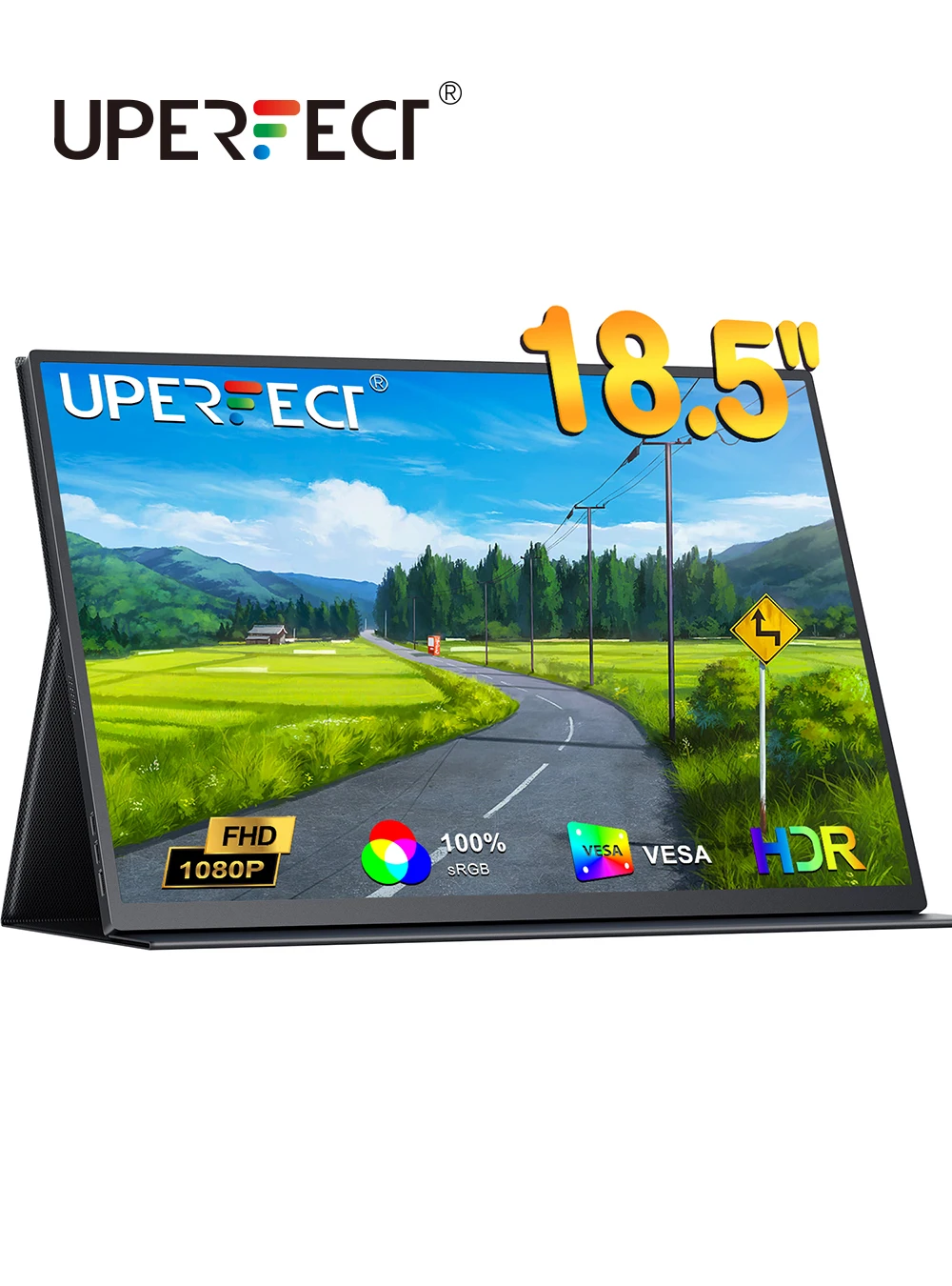 

UPERFECT Laptop Monitor 18.5" 100% sRGB FHD 1080P Portable IPS Screen W/Smart Cover VESA & Speakers Frameless HDR Gaming Display