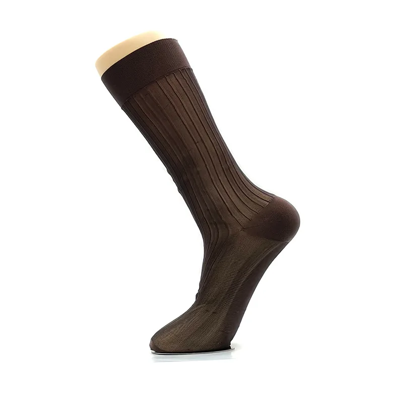 12 Pairs Black Color Men Thin Dress Socks Soft Nylon Business Summer Sheer Breathable Stripe Elastic Formal Wear Sock