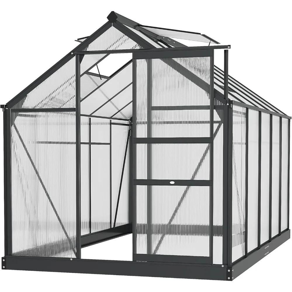 

6' x 10' Greenhouse for Outdoors,Polycarbonate Greenhouse with Rain Gutter and Roof Vent,Aluminum Walk-in Green Houses