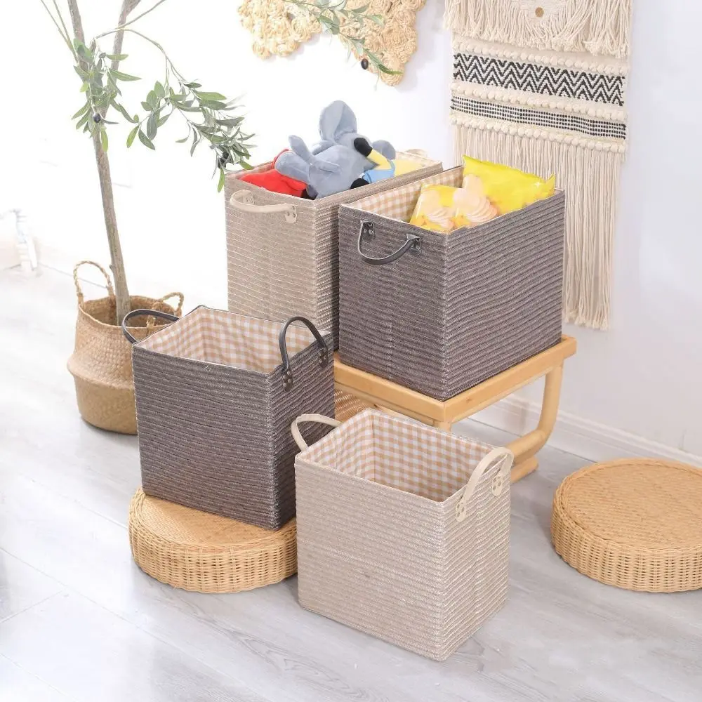 

Foldable Woven Storage Basket Handmade with Handle Storage Box Large Capacity Creative Sorting Box Miscellaneous Items