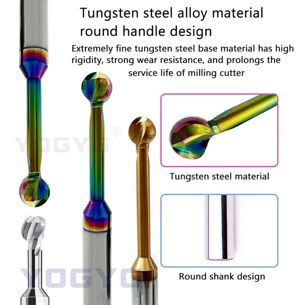Ball T-shaped Arch Milling Cutter Lollipop End Mill ball t slot endmill Solid Carbide R0.75/R1/R2/R3/R5R6-R10 For Steel Aluminum