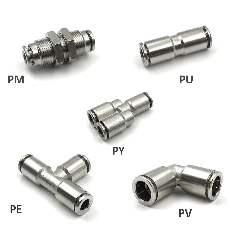 Pneumatic Air Hose Fitting PU PV PE PM PY Brass Metal Quick Coupling 4 6 8 10 12mm Nickel Plated High Pressure Tube Connector