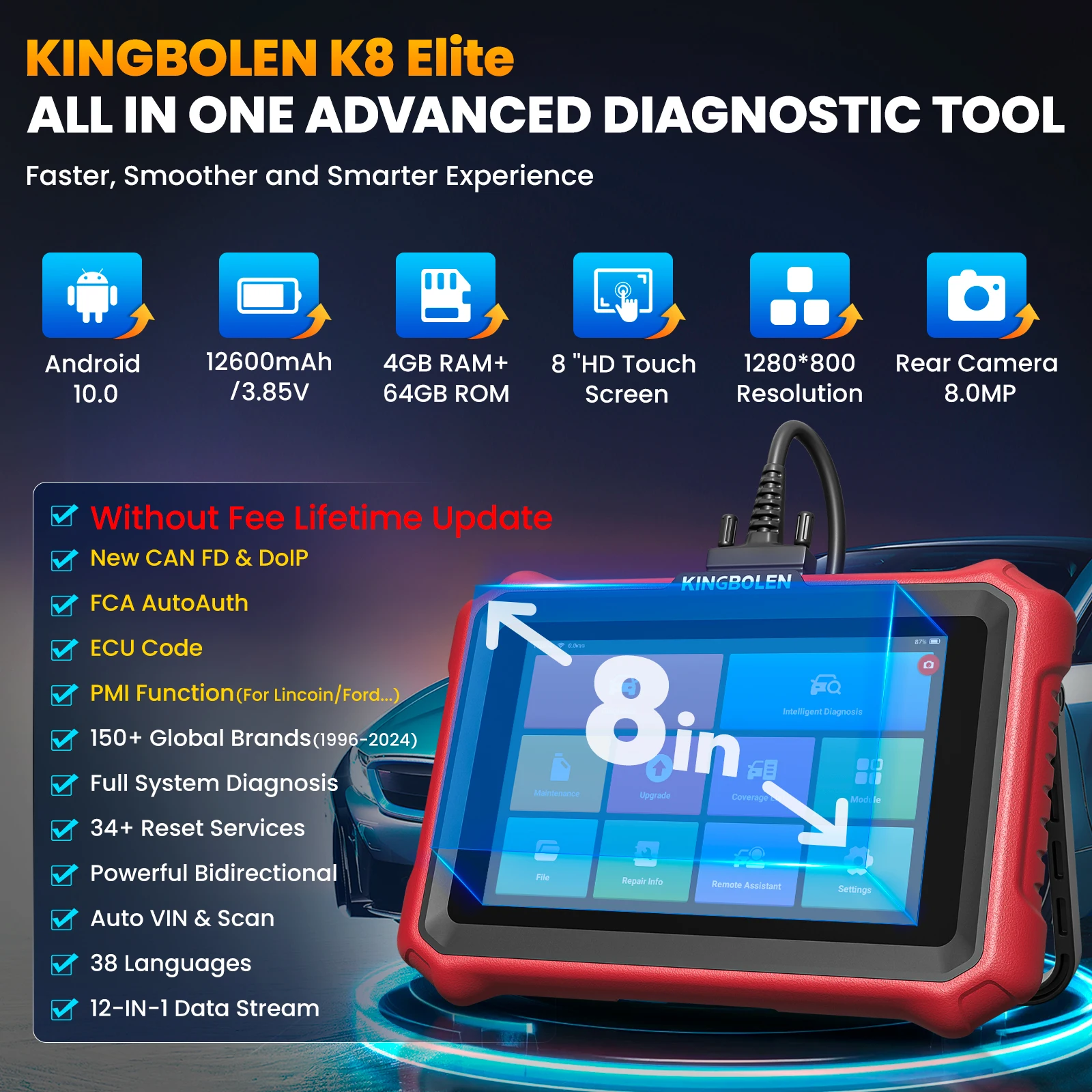 [Lifetime Free Update] KINGBOLEN K8 PRO Elite Bidirectionnal OBD2 Scanner ECU Coding CANFD FCA All System Diagnostic Tools
