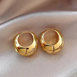 South Korea new design fashion 14K gold plated oval star Zircon earrings elegant women's everyday pearl accessories