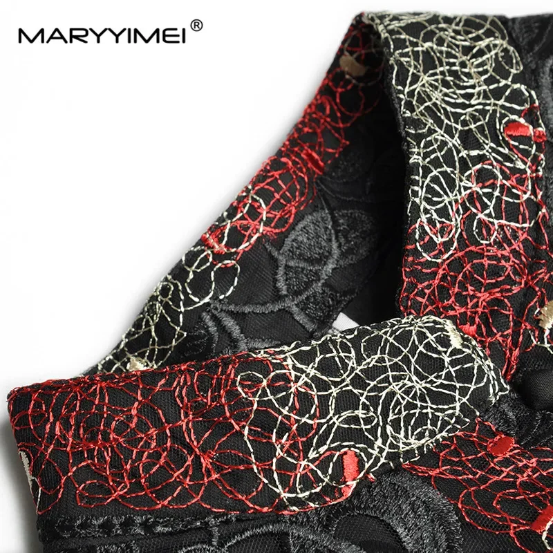 فستان MARYYIMEI أنيق للخريف والشتاء فستان نسائي بياقة واقفة وأكمام واسعة فساتين عصرية للحفلات المجوفة