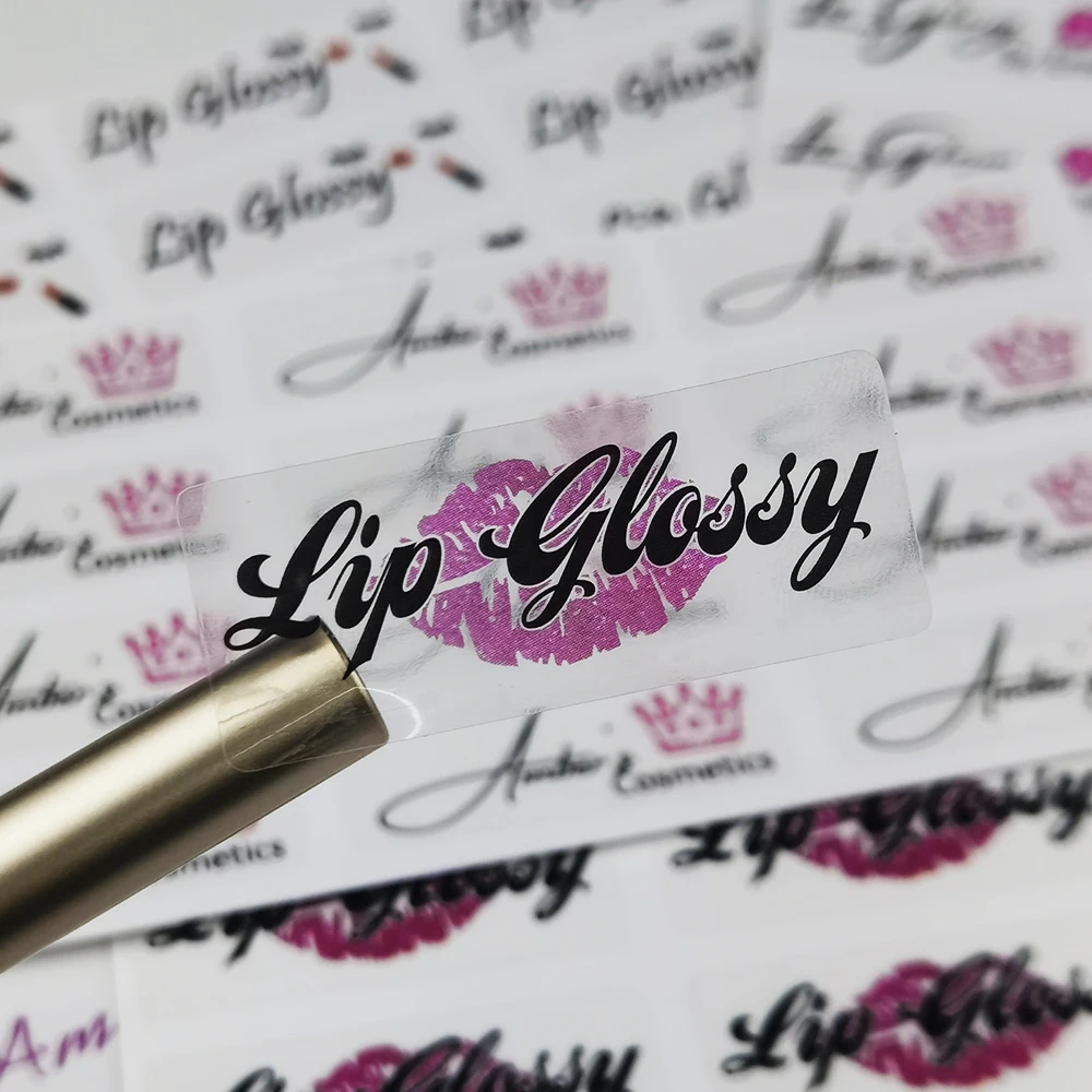 Spedizione gratuita Logo personalizzato Lipgloss adesivi trasparenti stampa personalizzata nome etichette per tubi lucidalabbra confezione da 17x45mm 100 pezzi