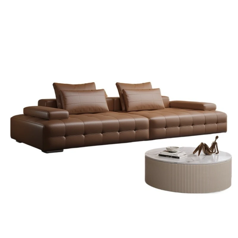 

Italian real cowhide modular living room villa high-end large flat floor modern simple light luxury retro sofa