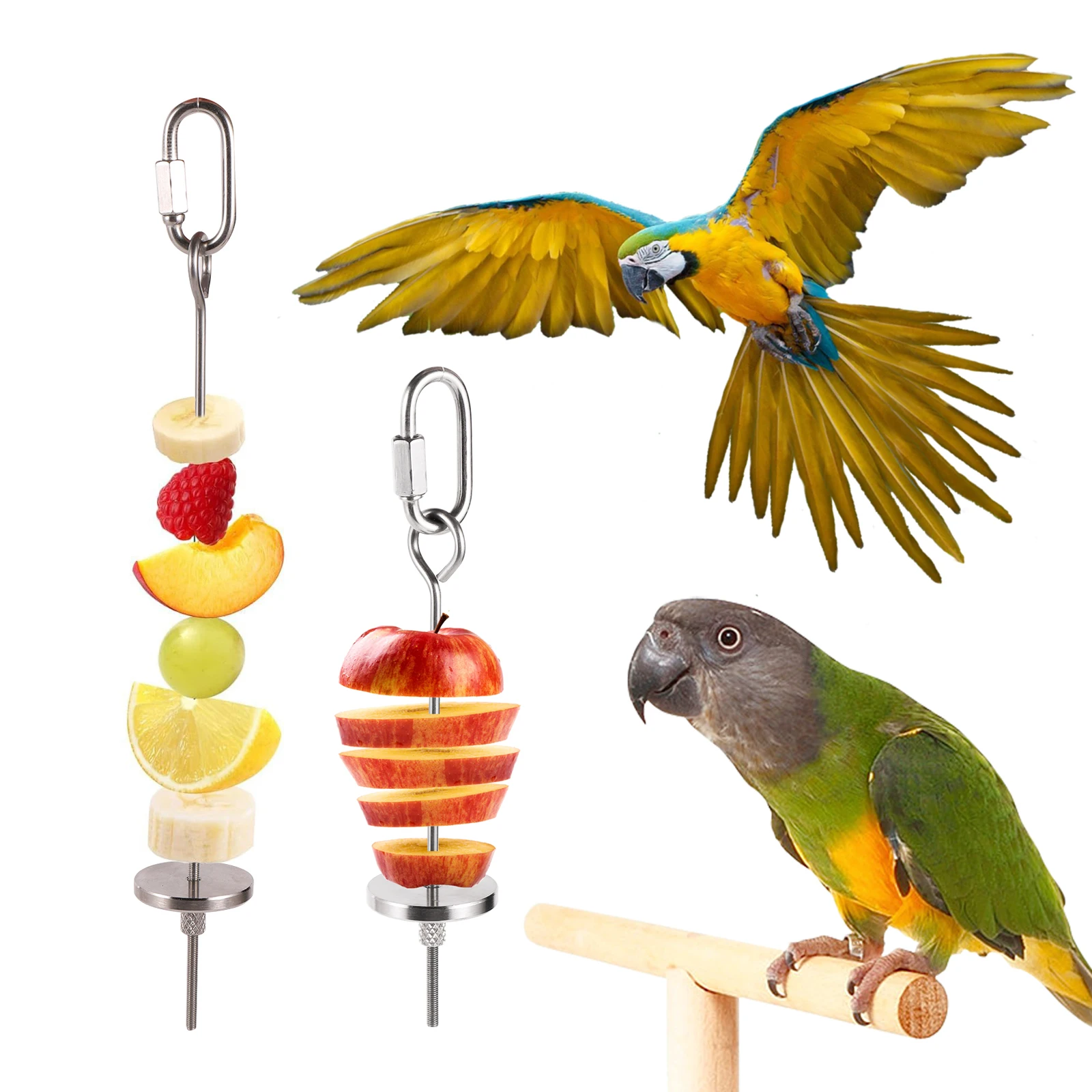 Stainless Steel Pet Parrots Birds Fruits Fork Bird Cage Food Holder Fruit Spear Stick Meat Fruit Vegetable Skewer Bird Supplies