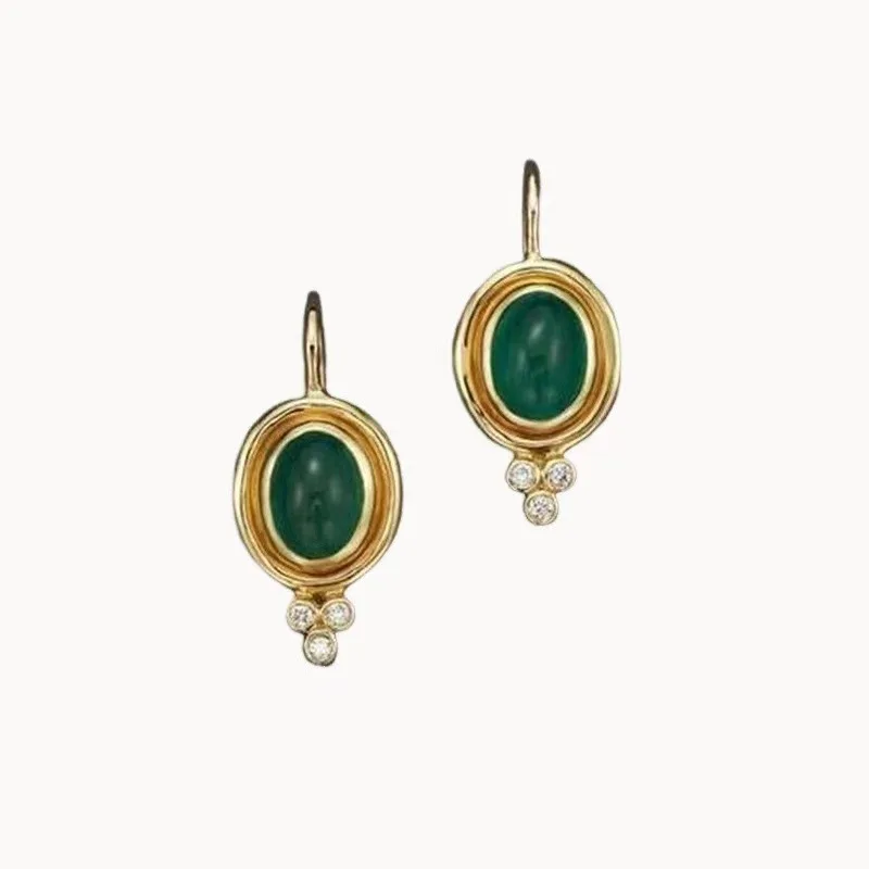 Vintage Style Green Oval Earrings Bohemian Personality Ear Hook Fashion Trend Ladies Earrings