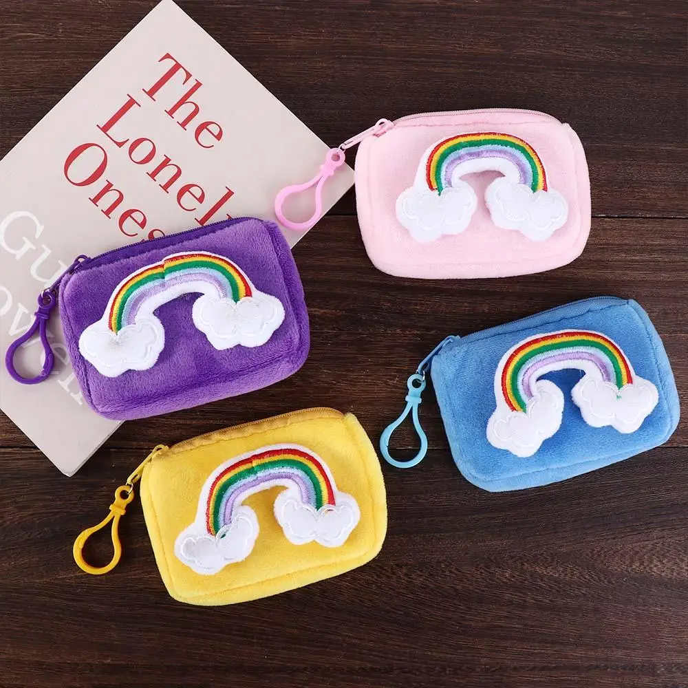 

Cosmetic Bag With Keychain Peluches Toy Storage Bag Plush Card Bag Rainbow Plush Purse Plush Zipper Wallets Cartoon Coin Purses