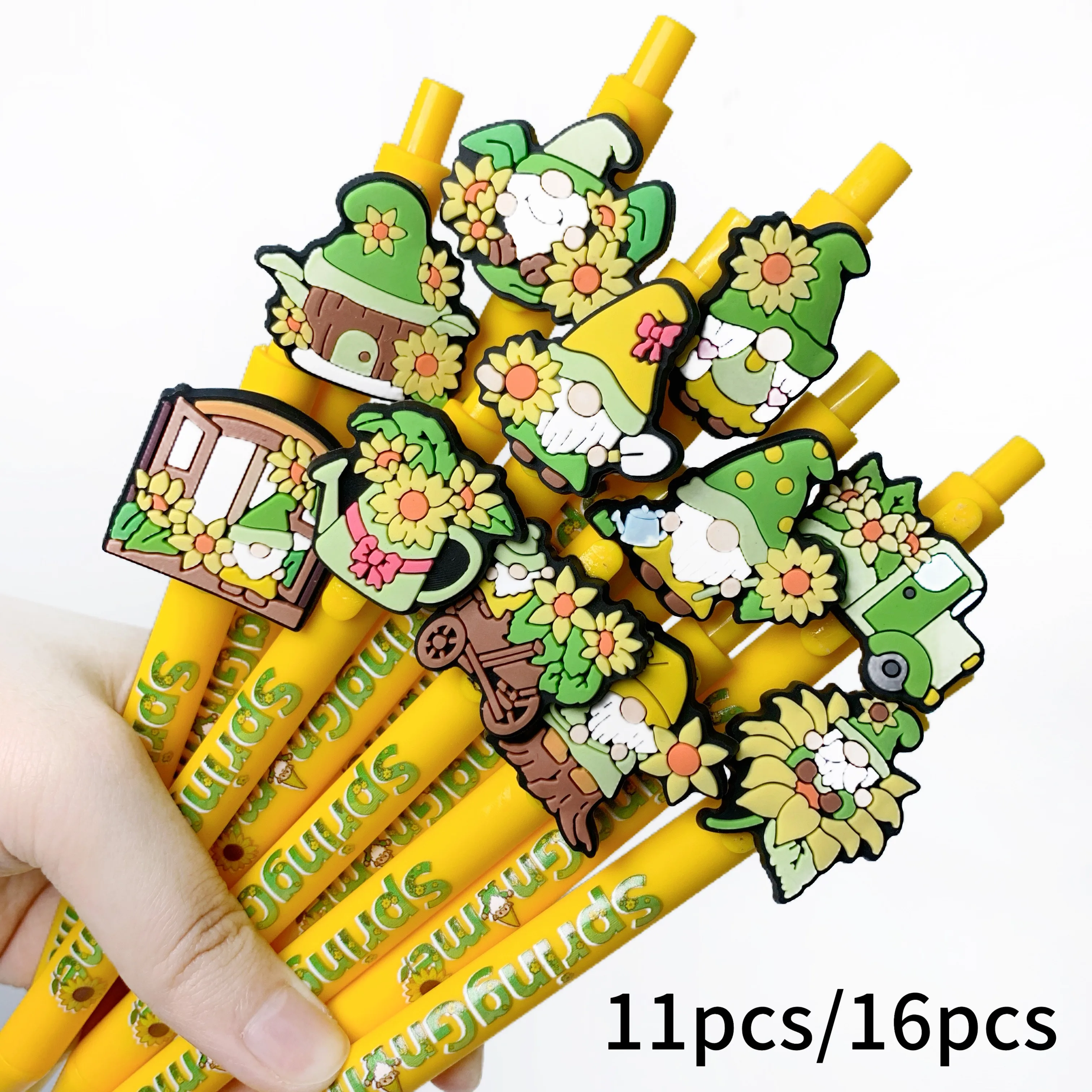 

11 шт./16 шт. желтые весенние шариковые ручки с рисунком гнома-канцелярские подарочные ручки для студентов (подходят в качестве подарка)