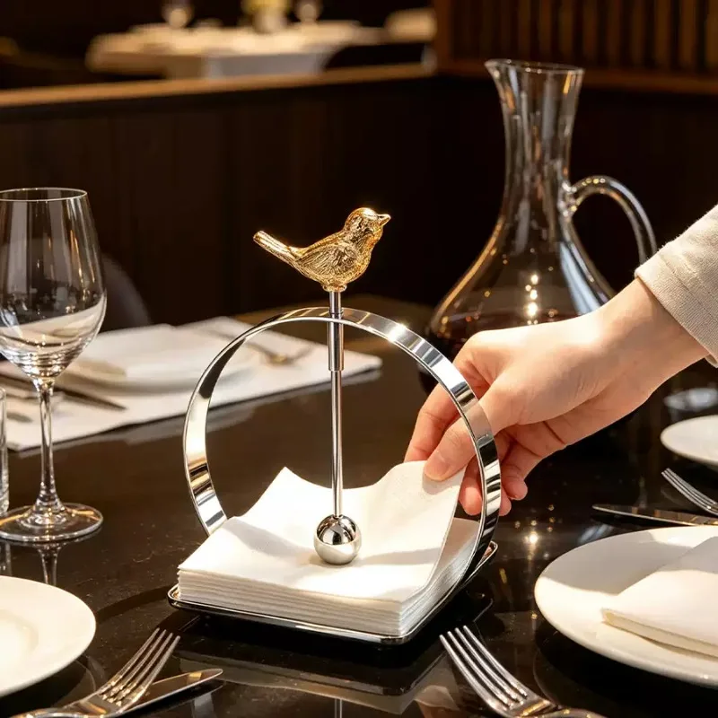 European Style Bird Napkin Holder Stainless Steel Tissue Box for Restaurant Modern Paper Dispenser Stand Elegant Desktop Decor