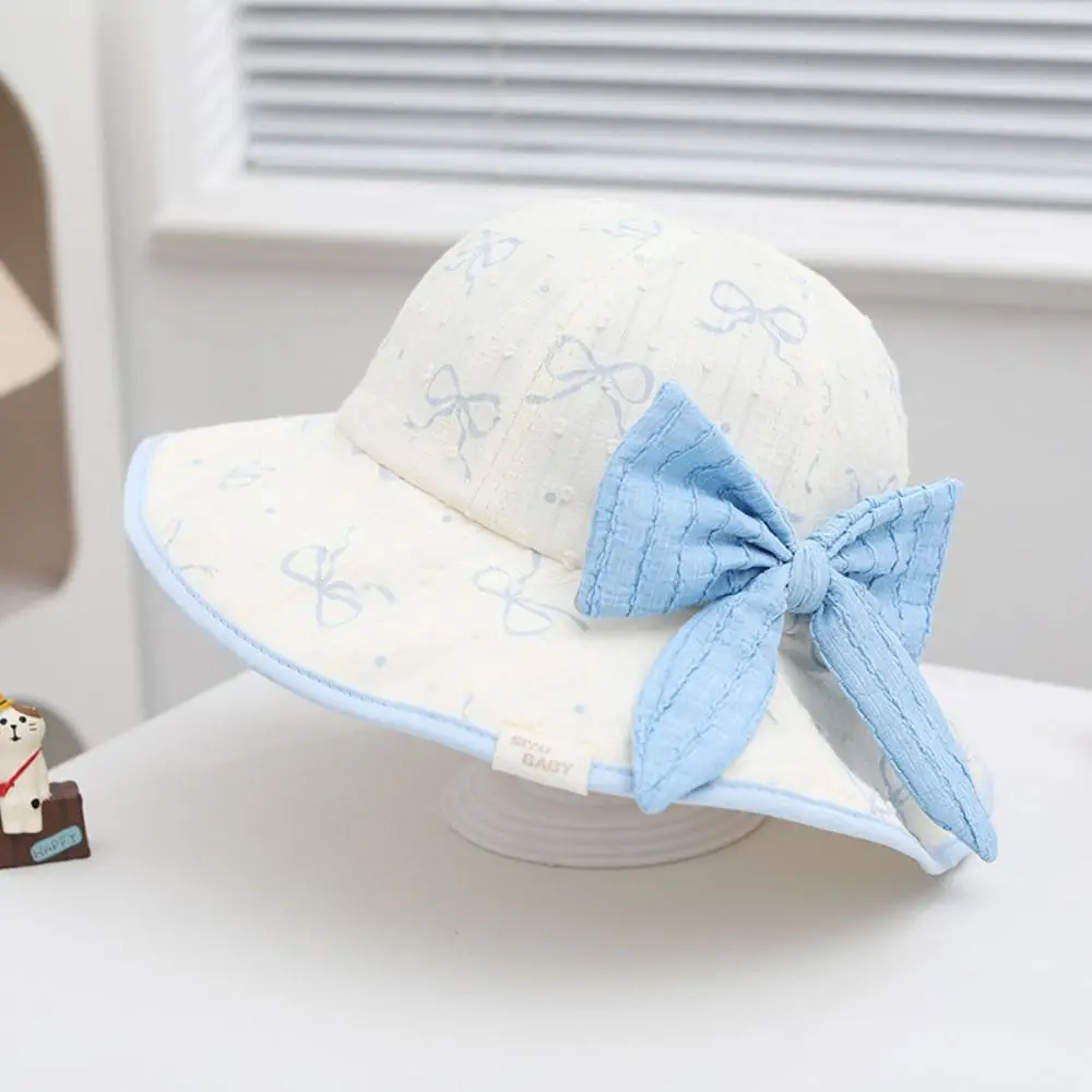 واقية من الشمس Kawaii الأطفال قبعة الشمس Bowknot الأشعة فوق البنفسجية حماية الطفل الصيادين قبعة واسعة حافة ظلة الاطفال قبعة بحافة في الهواء الطلق
