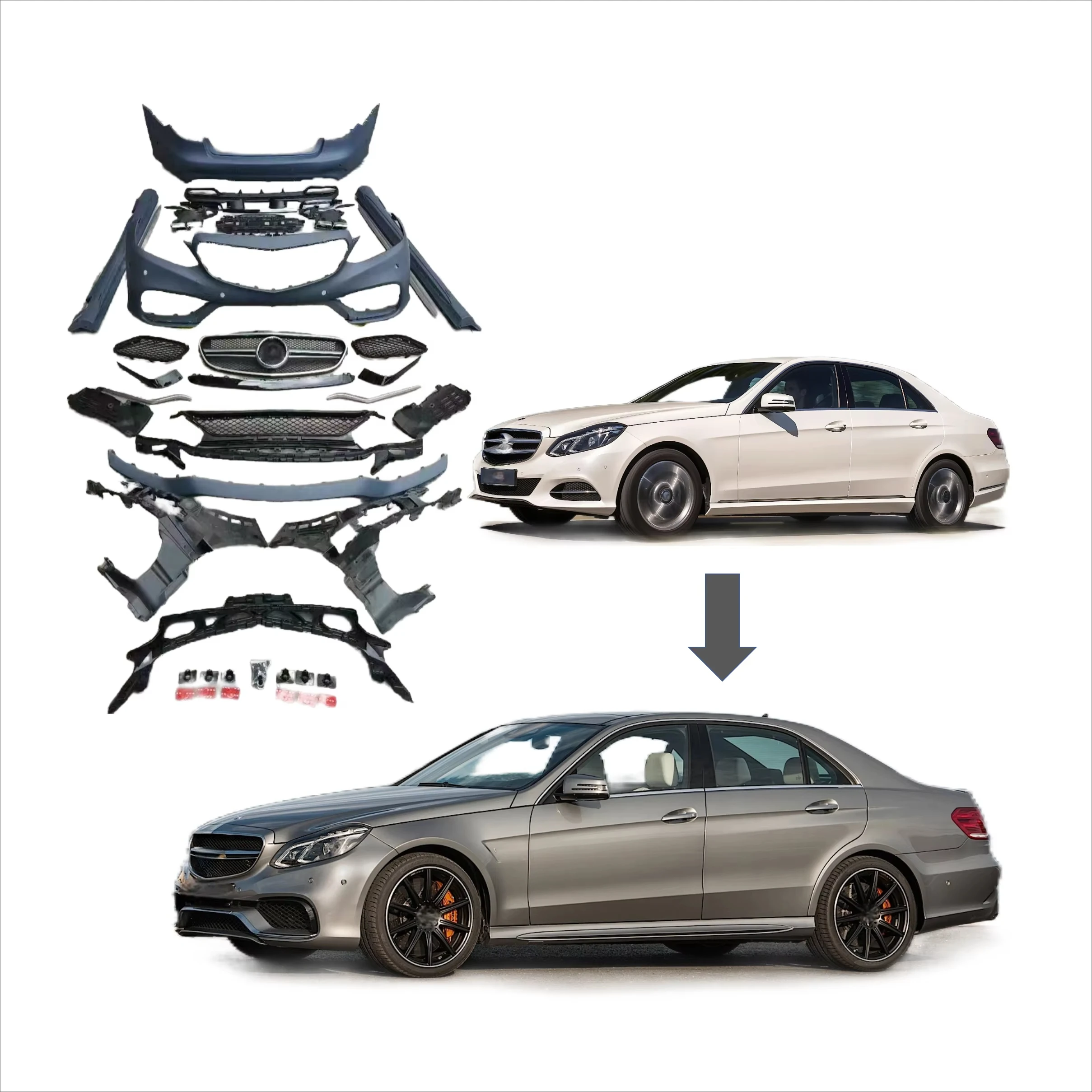 

High Quality PP Material E Class W212 2016 Front Bumper Grille Diffuser New Condition Bodykit Upgrade to E63 Style