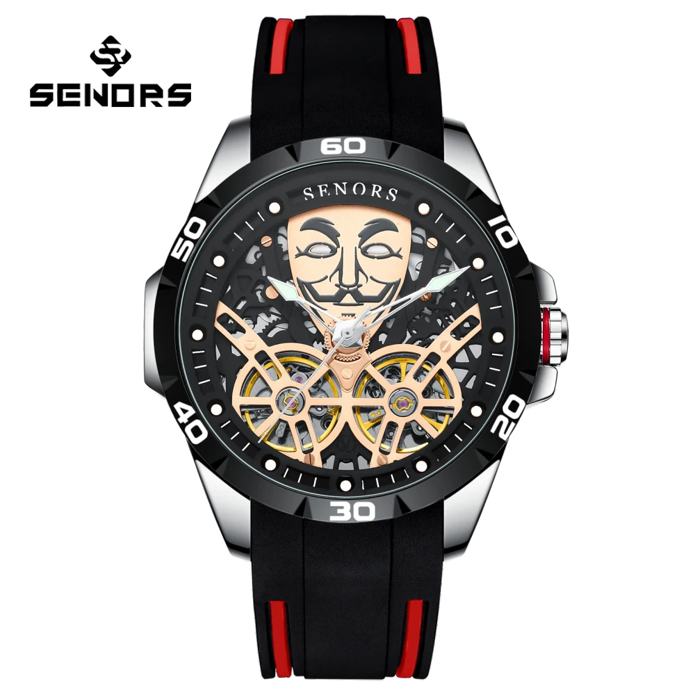 SENORS SN207 Men`s Watch Automatic Mechanical Watches Men Skeleton Double Tourbillon Sapphire Glass Clock 316L 3ATM Hollow Watch