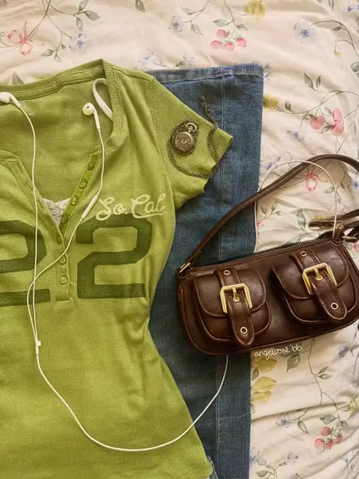 Vintage Y2K Damen Farbblock-Kurzarmshirts Crop Top Lässig Schmal Geschnitten Schick Faux Zweiteiler Frühling Sommer Gestreift Streetwear – Detail 5