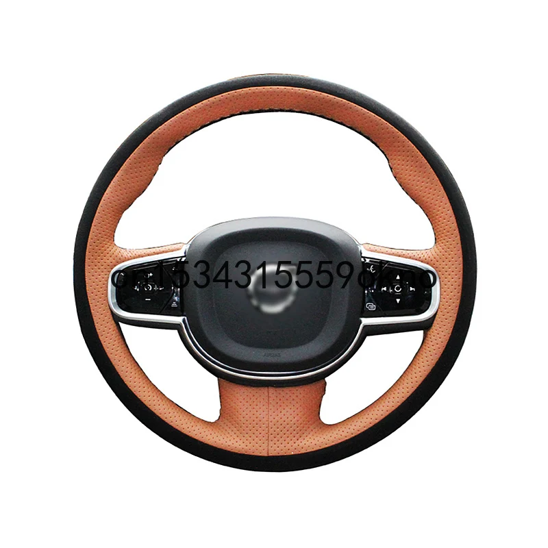 DIY Car Steering Wheel Cover For Volvo s90 xc60 xc90 V90 v60 S60 2018-21 Accessories Orange Leather Black Suede