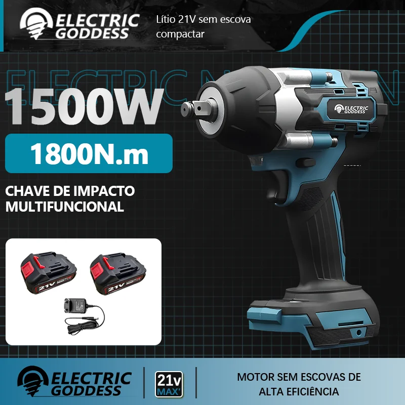 

Electric Goddess DTW700 1800 N.M 7200rpm Torque Brushless Electric Tools Cordless Impact Wrench 1/2 In With 2 Battery 1 Charge