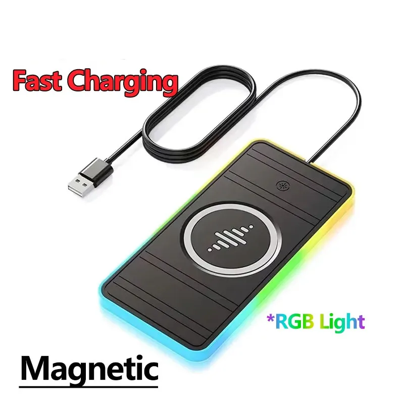 Magnetic Car Wireless Charger Pad RGB Light Non-Slip Car Cha