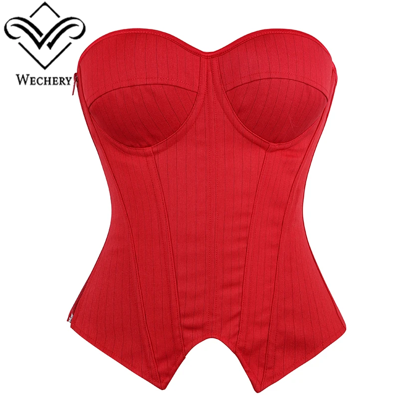 Wechery Woman Clothing Slim-Fit Corset Fishbone Striped Strapless Top Side Zipper Urban Women's Fashion Items