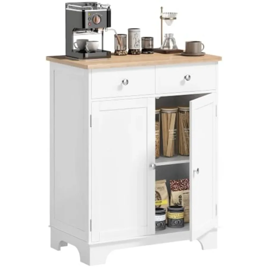 Sideboard Buffet Cabinet for Dining Room Use, Solid Wood Countertop, Natural Wood Color, Rustic Charm and Ample Storage Space