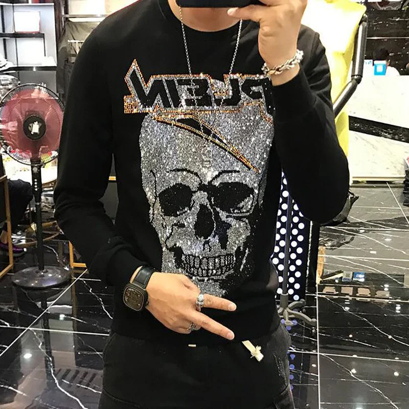 2024 Designer  Rhinestone  Pullover Winter Hip Hop Male Brand Casual  Hot Sale Streetwear  High Quality Hommes