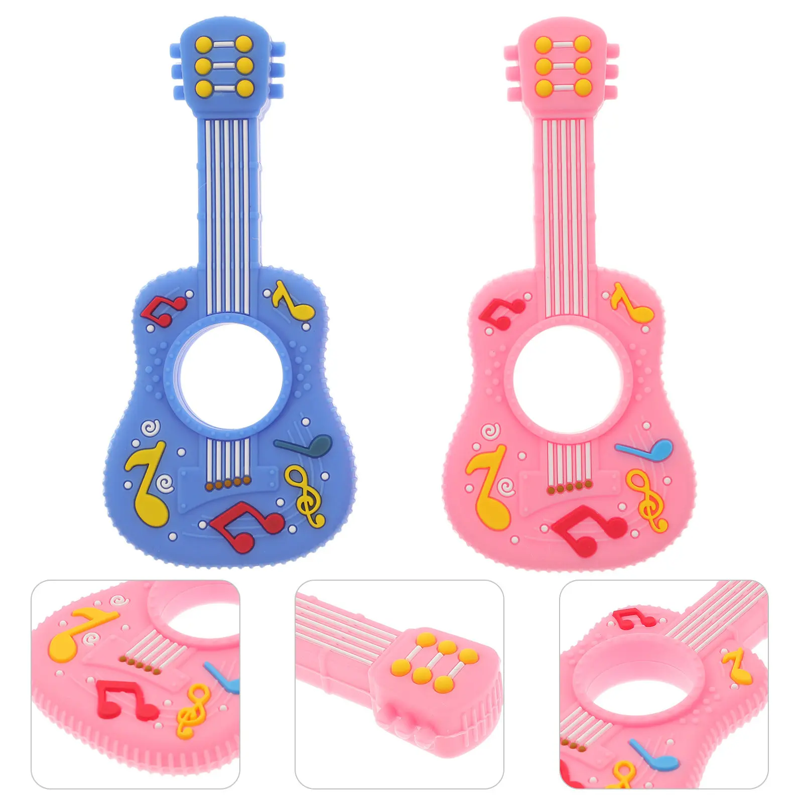 2Pcs Baby Teether Guitar Silicone Molar Soother for Teething Pain Relief Sensory Exploration Chewing Tool Infant Baby Supplies