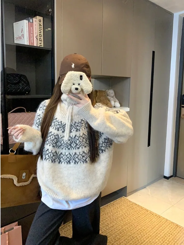 

plus Size Women's Lazy High Ne Zipper Sweater Coat Autumn Winter New Sle High Waist Versatile Open Cardigan Top Korean Sle