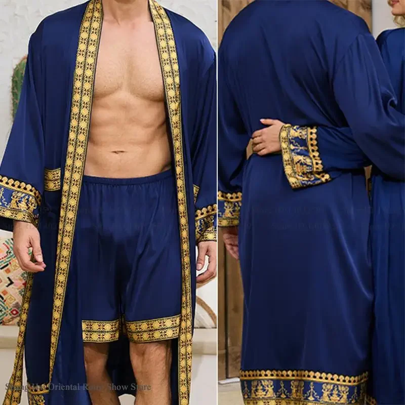 Spring New Men Robe Kimono Bathrobe Gown Baroque Style Silk Satin Sleepwear Home Clothes Loose Casual Loungewear Nightwear