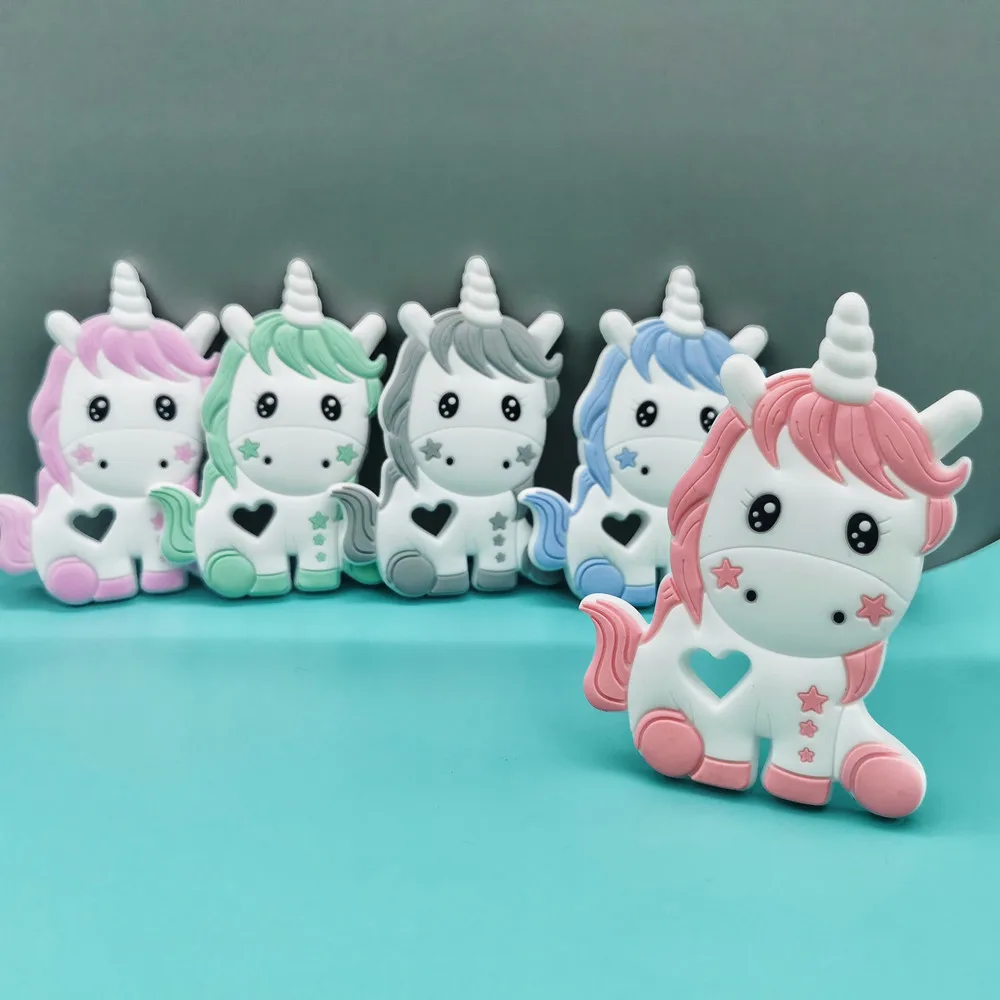 

1PC Baby Unicorn Food Grad Silicone Teether Pendants Pacifier Chains Necklace Accessories for Infant Teething Toys Kawaii Gifts