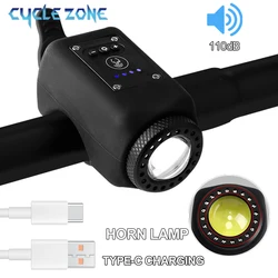 110dB Bicycle Horn Front Light Rechargeable Bike Motorcycle Electric Anti-Theft Alarm Horn Waterproof Bike Remote Control Bell