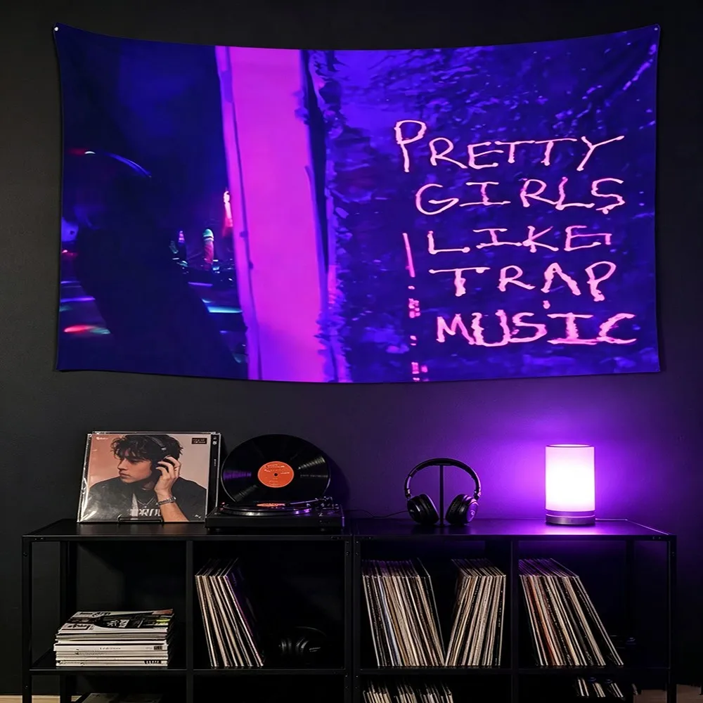 Neon Purple Vibe Wall Tapestry, Hip‑Hop Culture Art Wall Hanging, Moody Dark Tone Backdrop for Gaming Room Dorm Wall Decoration