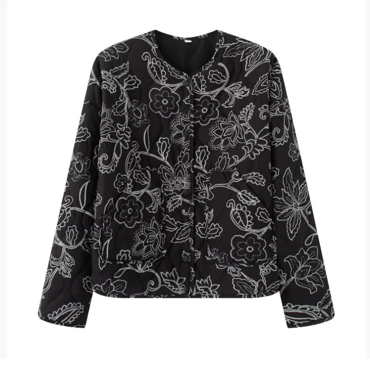 Women's Fashion Quilted Coated Jacket Women Floral Quilted Jacket Button Down Lightweight Padded Coat In Brown And Black B711