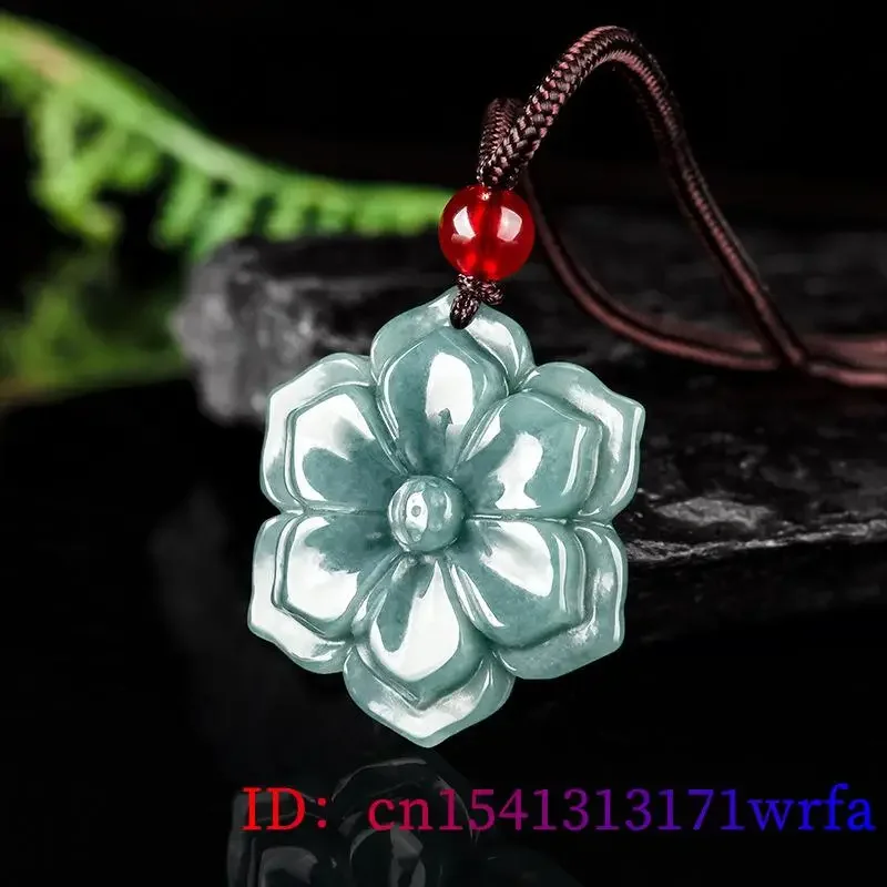 Blue Myanmar Jadeite Flower Pendant Necklace Real Jewelry Designer Man Carved Natural Burmese Jade Charm Talismans Stone Luxury