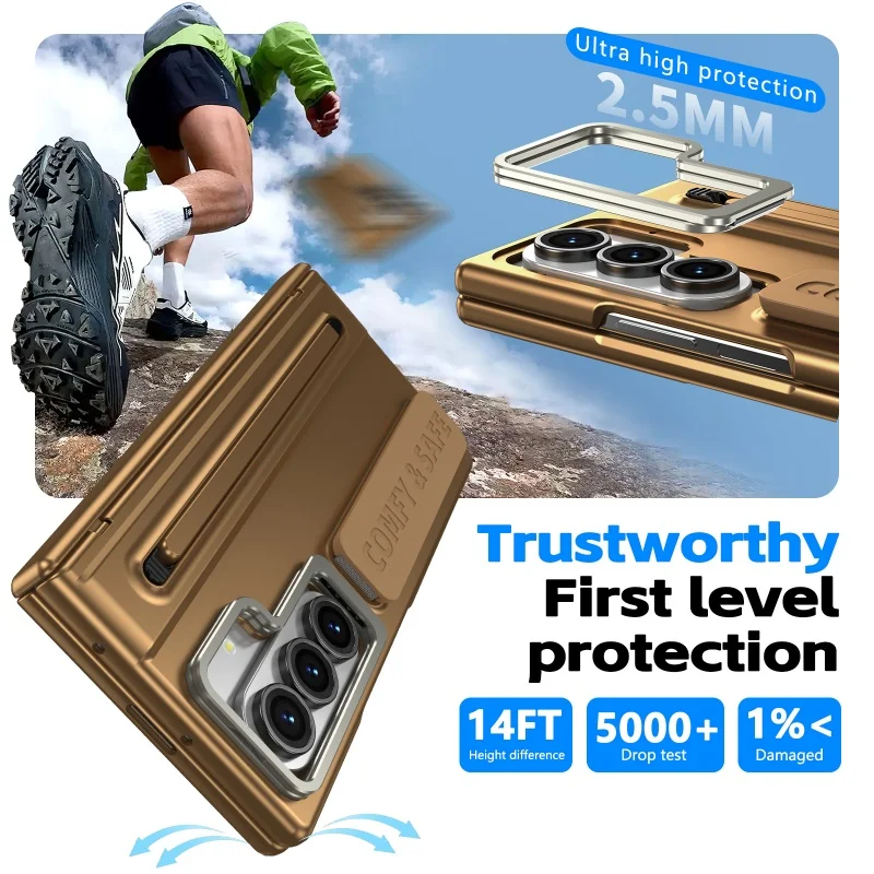 Pen Slot For Samsung Galaxy Z Fold 7 Case Protective Camera Holder Metal Feel Wraist Band and Film Mobile Phone Back Cover