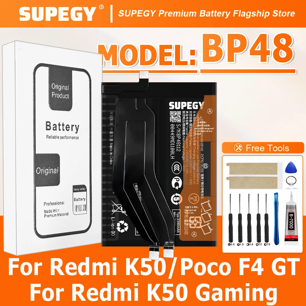 100% New Battery BP48  For Redmi K50/Poco F4 GT/Redmi K50 Gaming  Battery + Free Tools