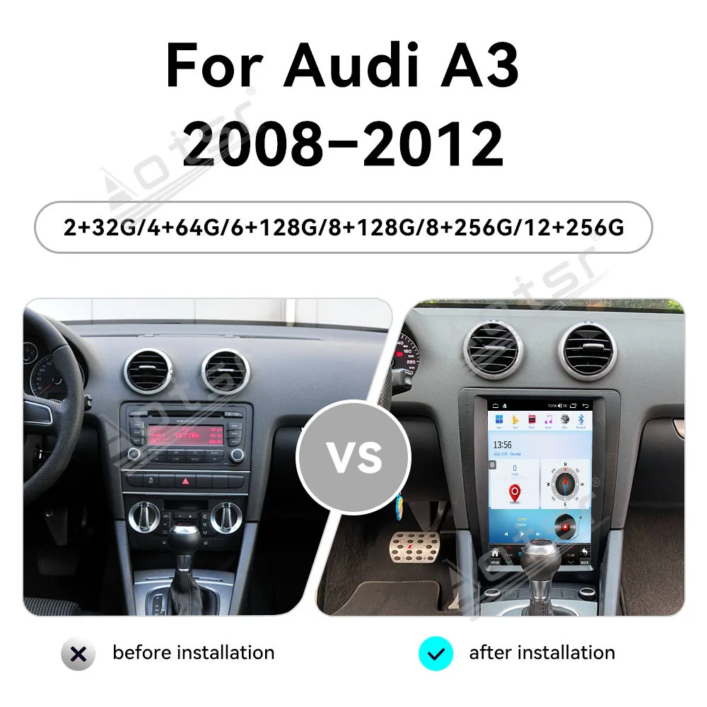 

12,1-дюймовый Android 15 для Audi A3 2008-2012 Автомобильный радиоприемник с GPS-навигацией CarPlay HD-экраном Мультимедийный плеер