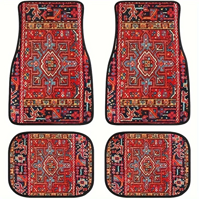 

[Stylish Car Mats] 4pcs Retro Pattern Car Mats, Stylish And Easy To Clean | Ethnic Style, Suitable For Various Models, All-Seaso
