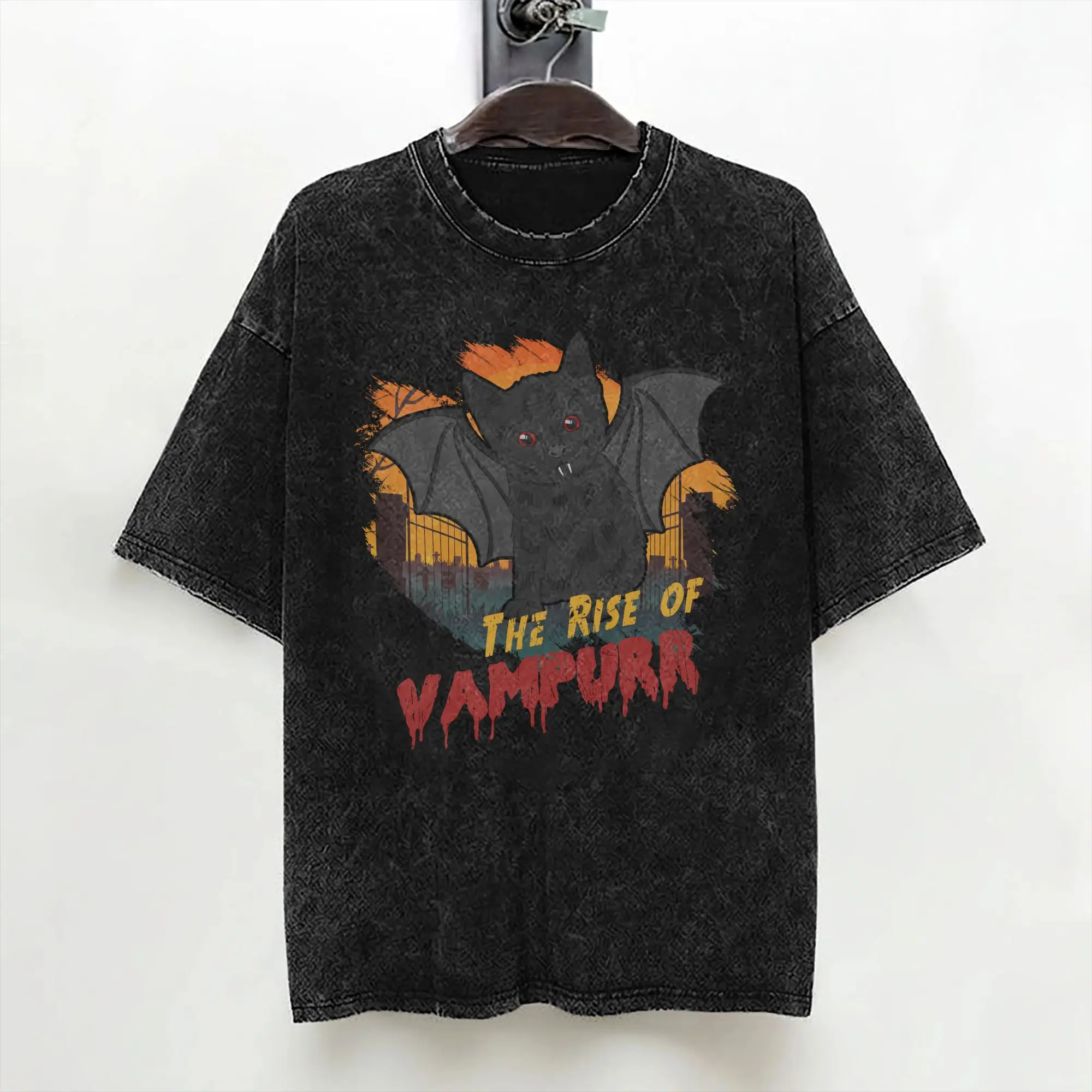 Return of The Vampurr  T Shirt Washed 100% Cotton Harajuku T-Shirt Cat Kitty Halloween Vintage Men Women Streetwear Summer Tees