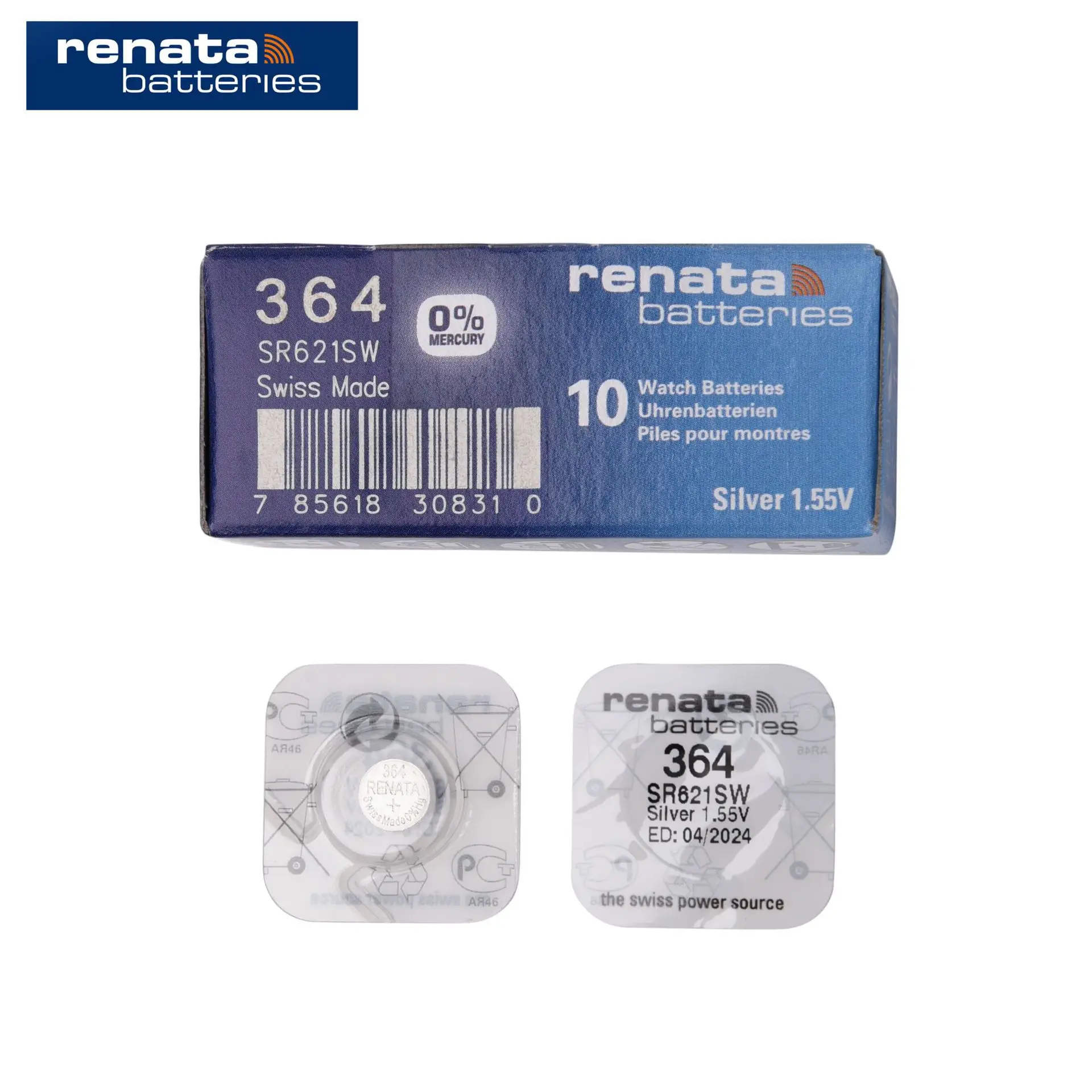 100Xrenata Silver Oxide Watch Battery 364 SR621SW 621 1.55V 100% original brand renata 364 renata 621 battery