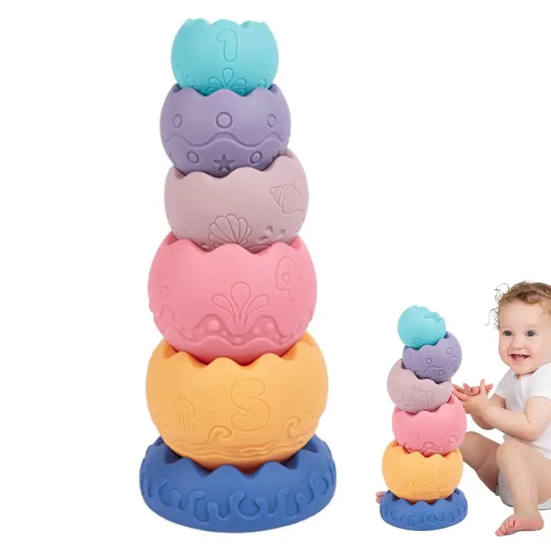 Jouets empilables en caoutchouc pour enfants, coquille d'œuf, jouets empilables mentaires oriels, jouets d'apprentissage, blocs de construction de motricité alth, doux