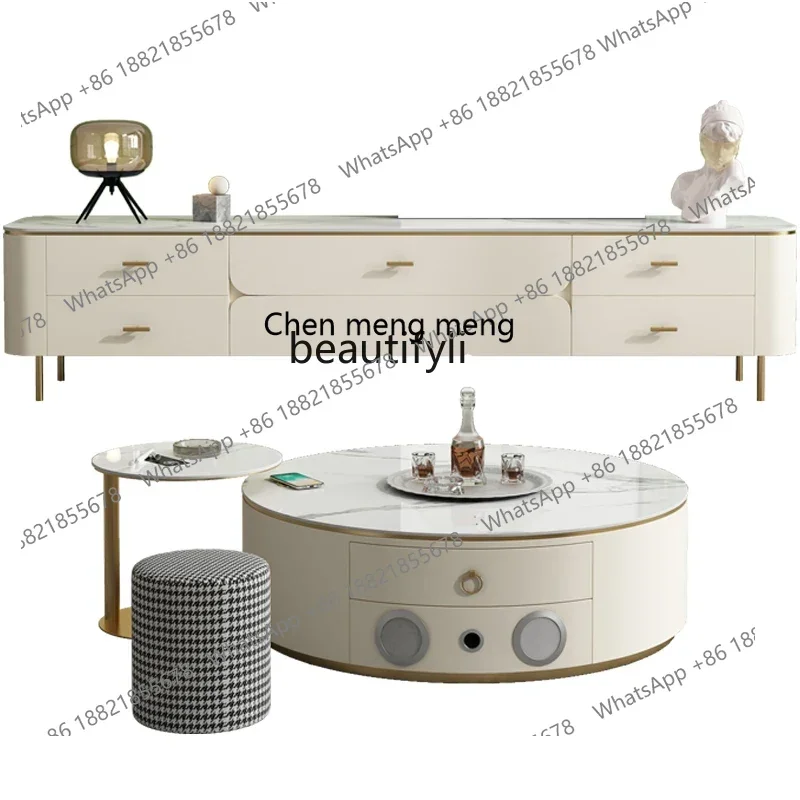 cn8350 LHY yj Silicone Leather Stone Plate Coffee Table Modern Simple and Light Luxury Size round Tea Table Assemblage Zone Audi