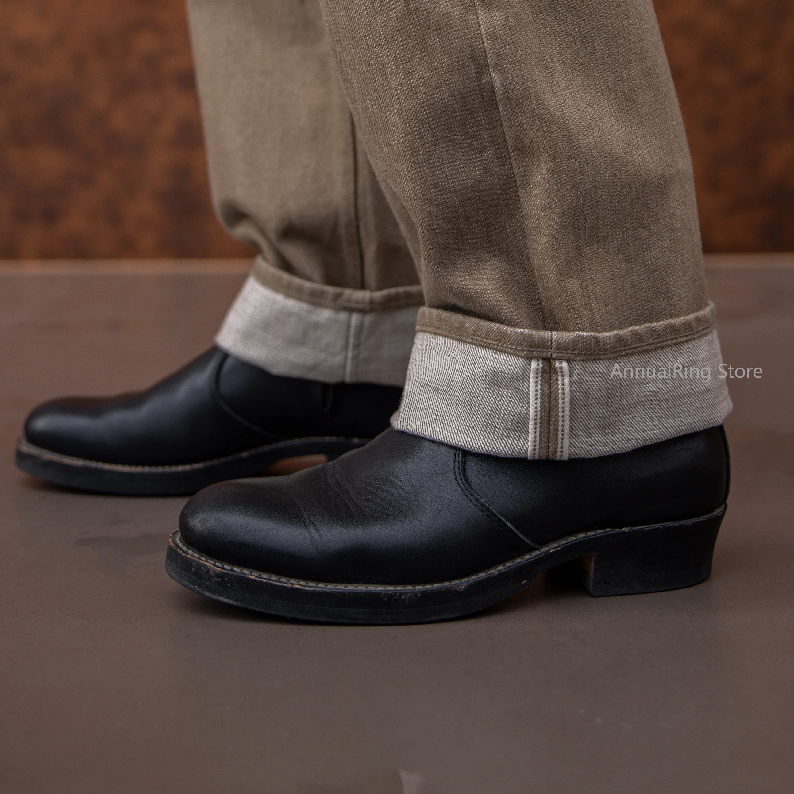 レッドトルネード ノワール カキシブ染めジーンズ ルーズストレート ヘビーセルビッジデニムパンツ バックルツーリングパンツ 634