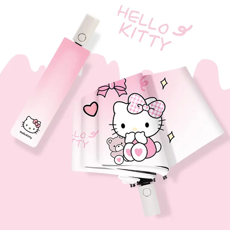 

Милый автоматический зонт Hellokitty с рисунком дождя и блеска двойного назначения, солнцезащитный козырек с УФ-мультяшным принтом, Солнцезащитный зонт, подарок на день рождения для девочек