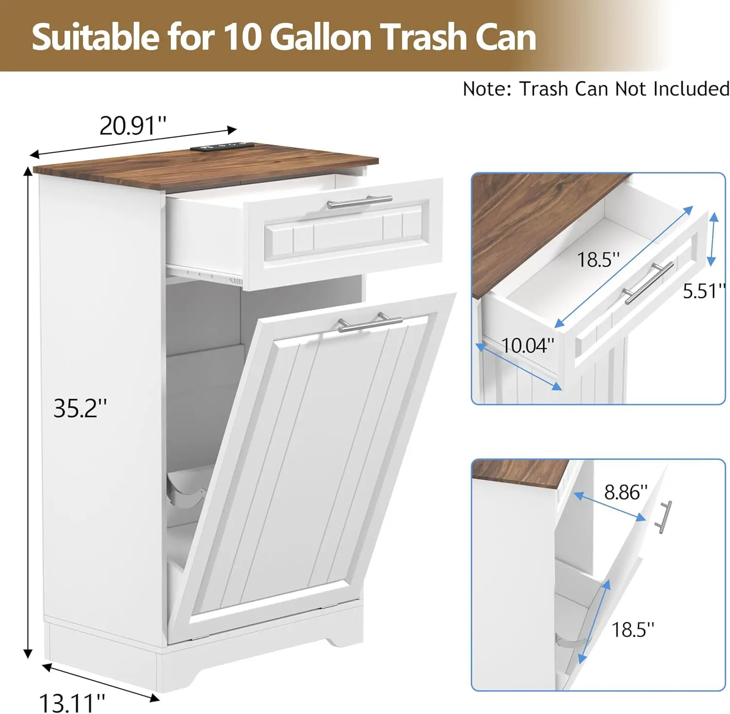 

10 Gallon Tilt Out Kitchen Trash Can Cabinet with Deodorizing Function, Wooden Garbage Can Cabinet with Storage Drawer
