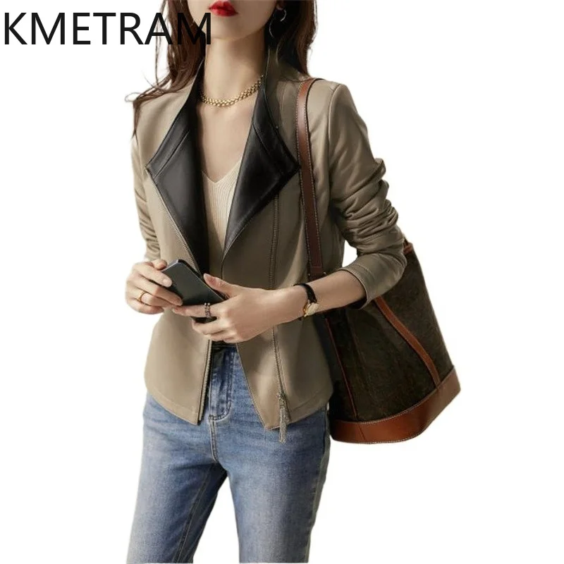 KMETRAM Real Sheepskin Leather Jacket Woman Stand Collar Slim Coat Fashion Short Jackets 2026 Autumn Women Clothes jaqueta couro