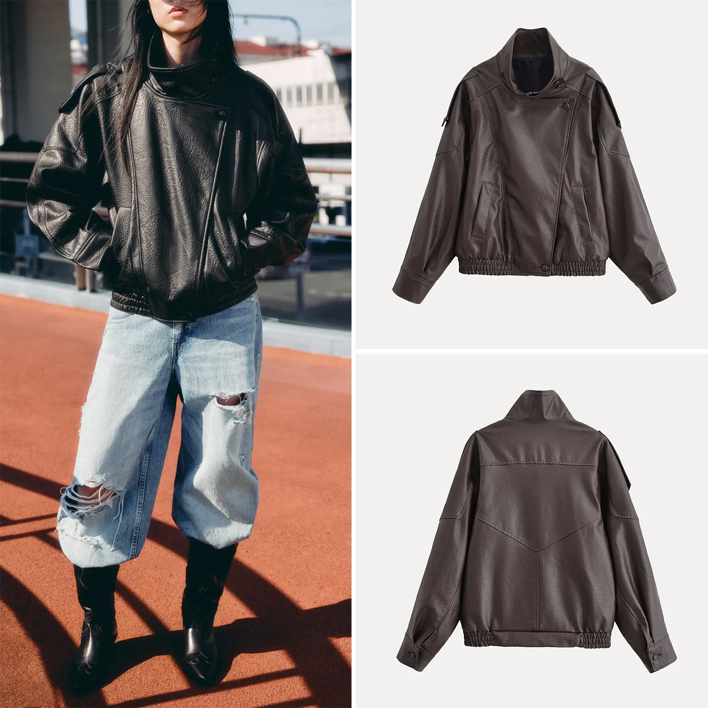 

Z 2025 New Faion ort Jaet Women's Coat Personali Sweet Sle Commute Loose Fit Long Sve Zipper Closure