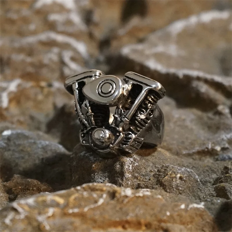 Classic Motorcycle Engine Ring Stainless Steel Vintage Mens Gift Rock Jewelry Punk Rings For Women Unisex Gothic Wholesale