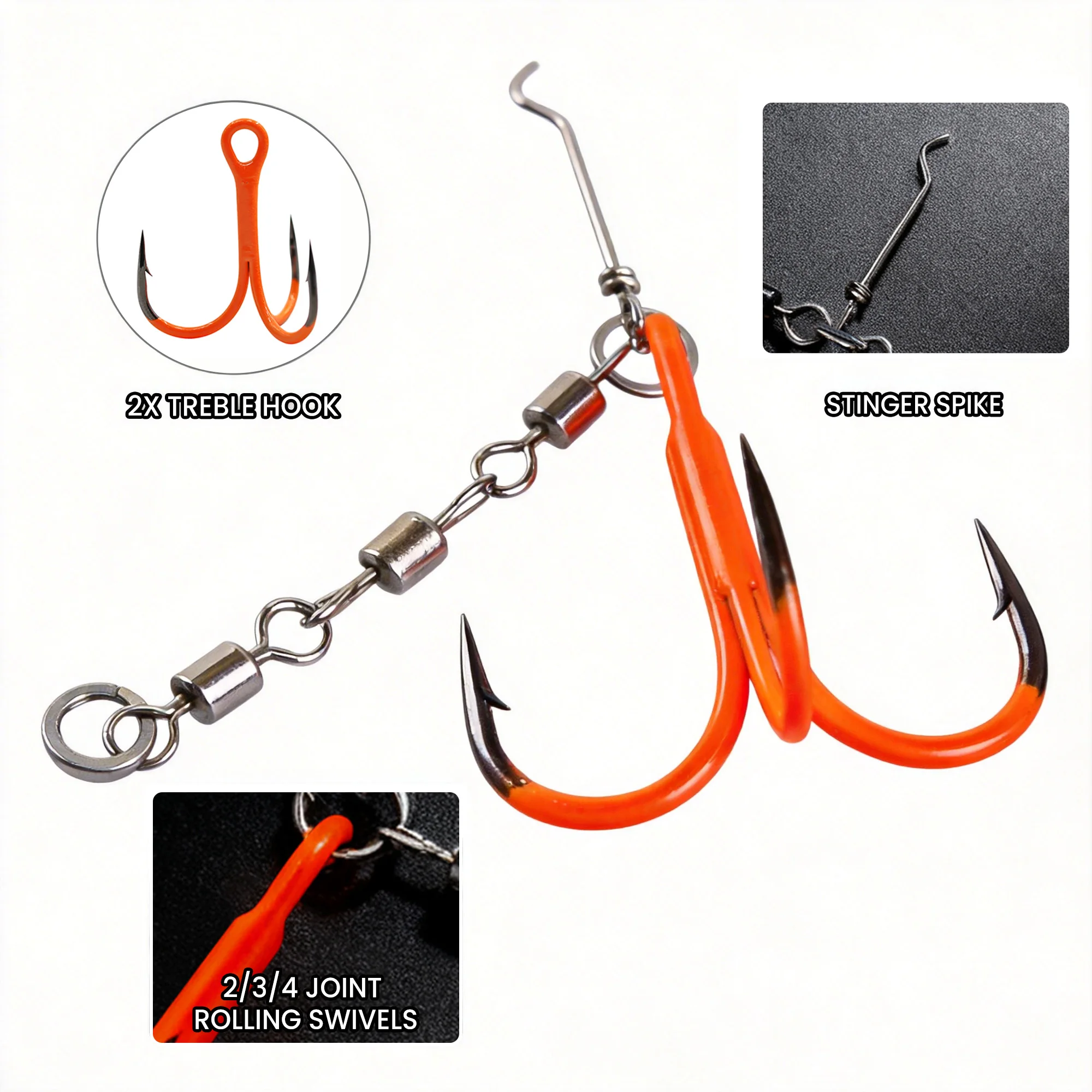 FishTrip Anzuelos triples naranjas con esmerillones giratorios - imagen 3